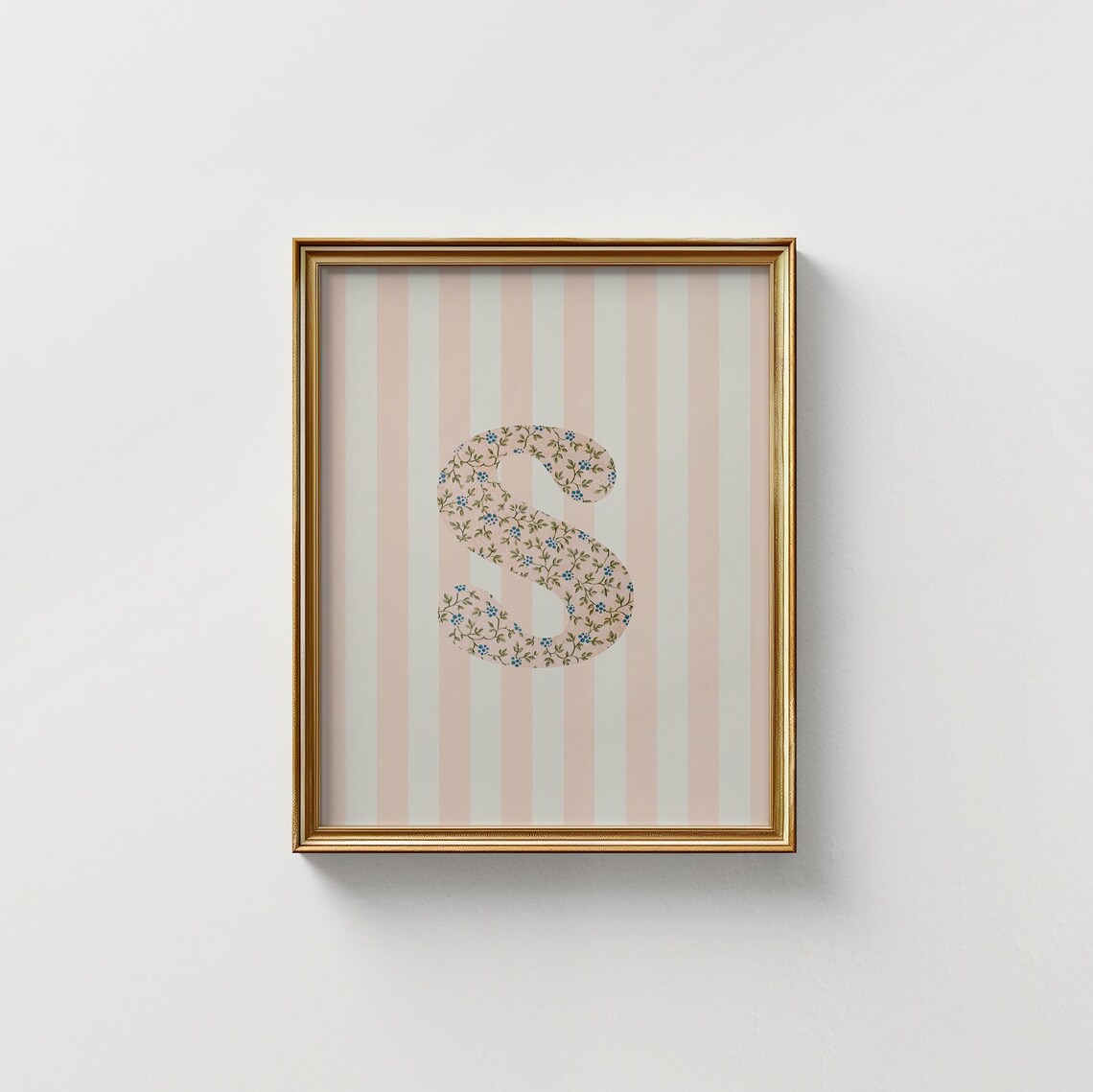 S Initial Floral Watercolor Letter Art Print