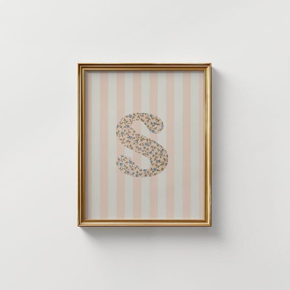 S Initial Floral Watercolor Letter Art Print