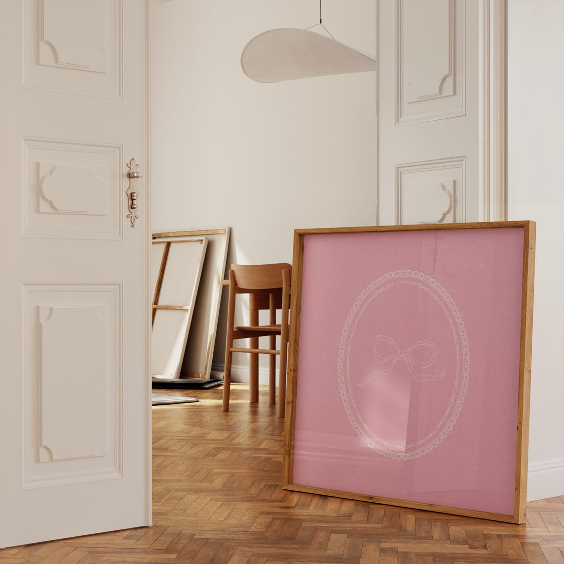 Simple Pink Bow Print Wall Art Trendy Decor Botanical Illustration Living Room Art Cottage Nursery Square Prints - Image 2