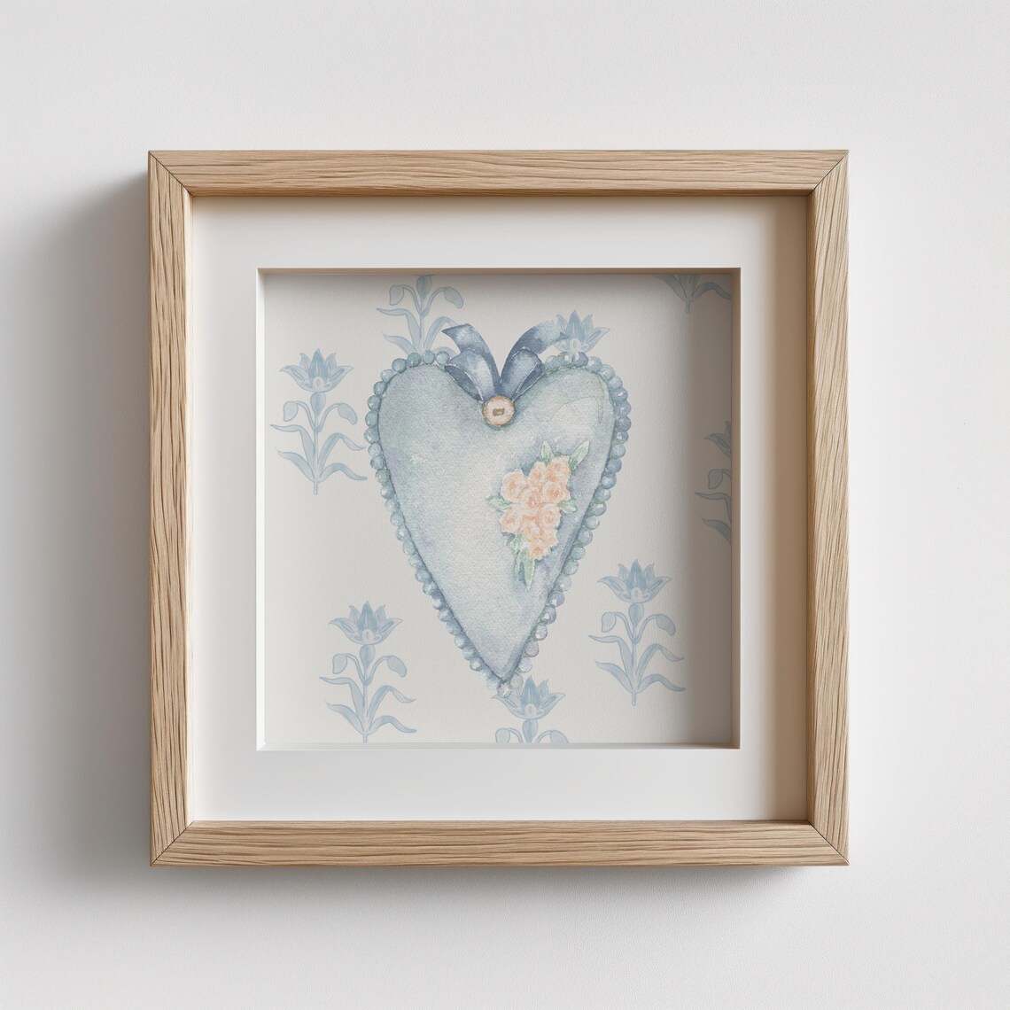 Victorian Blue Heart Locket Pillow Roses Vintage Valentine Art Poster - Image 3