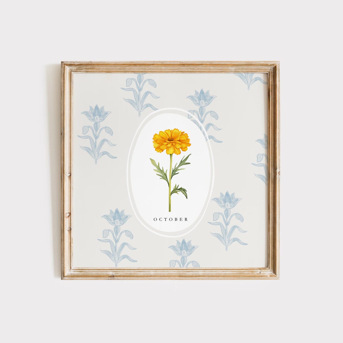 October Marigold Birth Flower Watercolor Botanical Art Poster