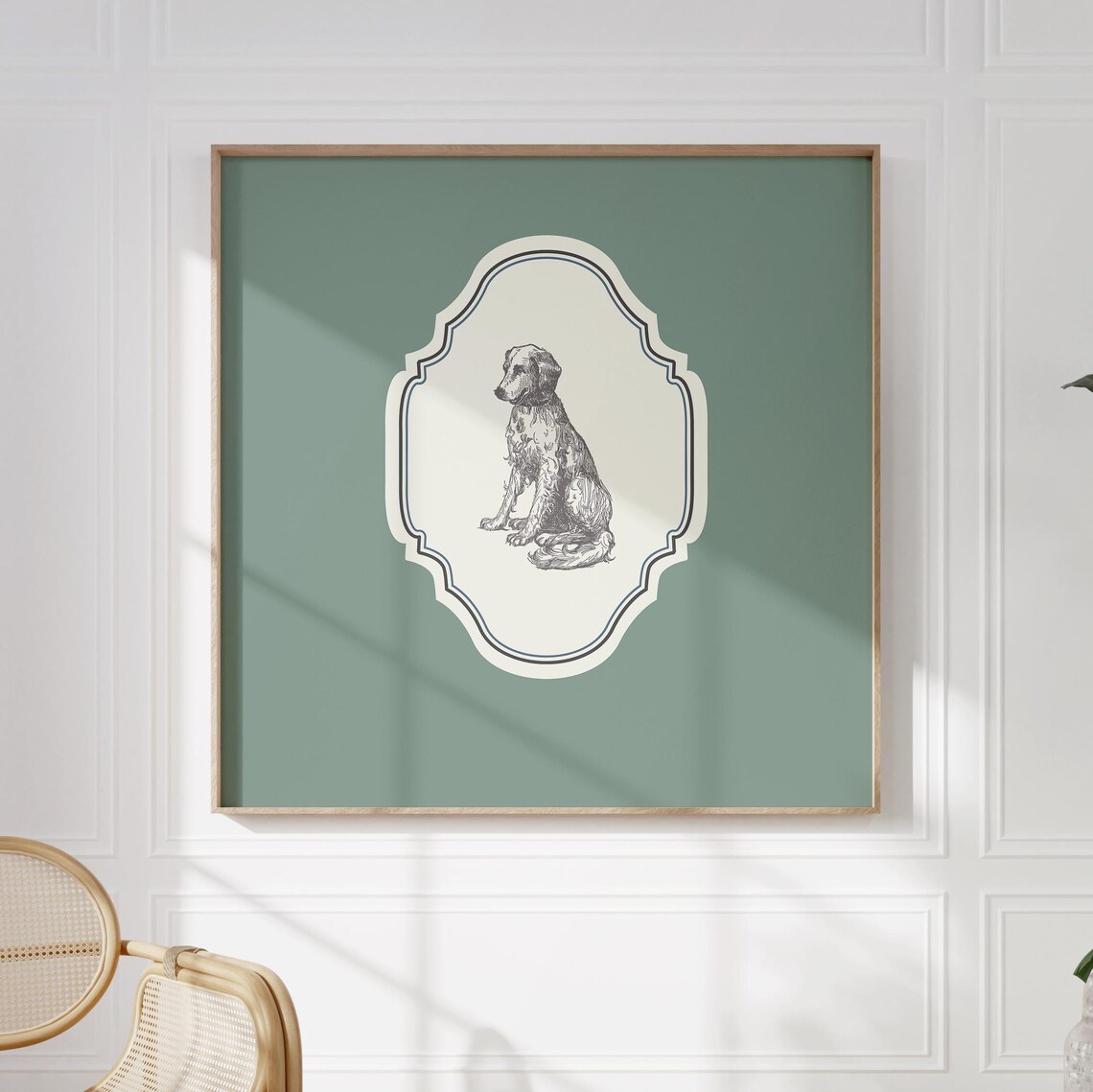 Sage Green Square Sitting Dog Engraving Ornate Vintage Animal Poster - Image 5