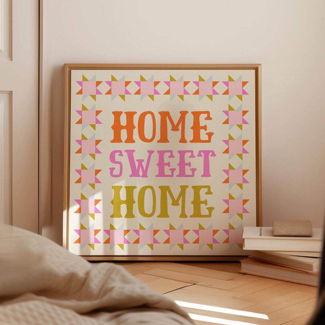 Colorful Home Sweet Home Block Letters Quilt Star Border Poster - Image 2