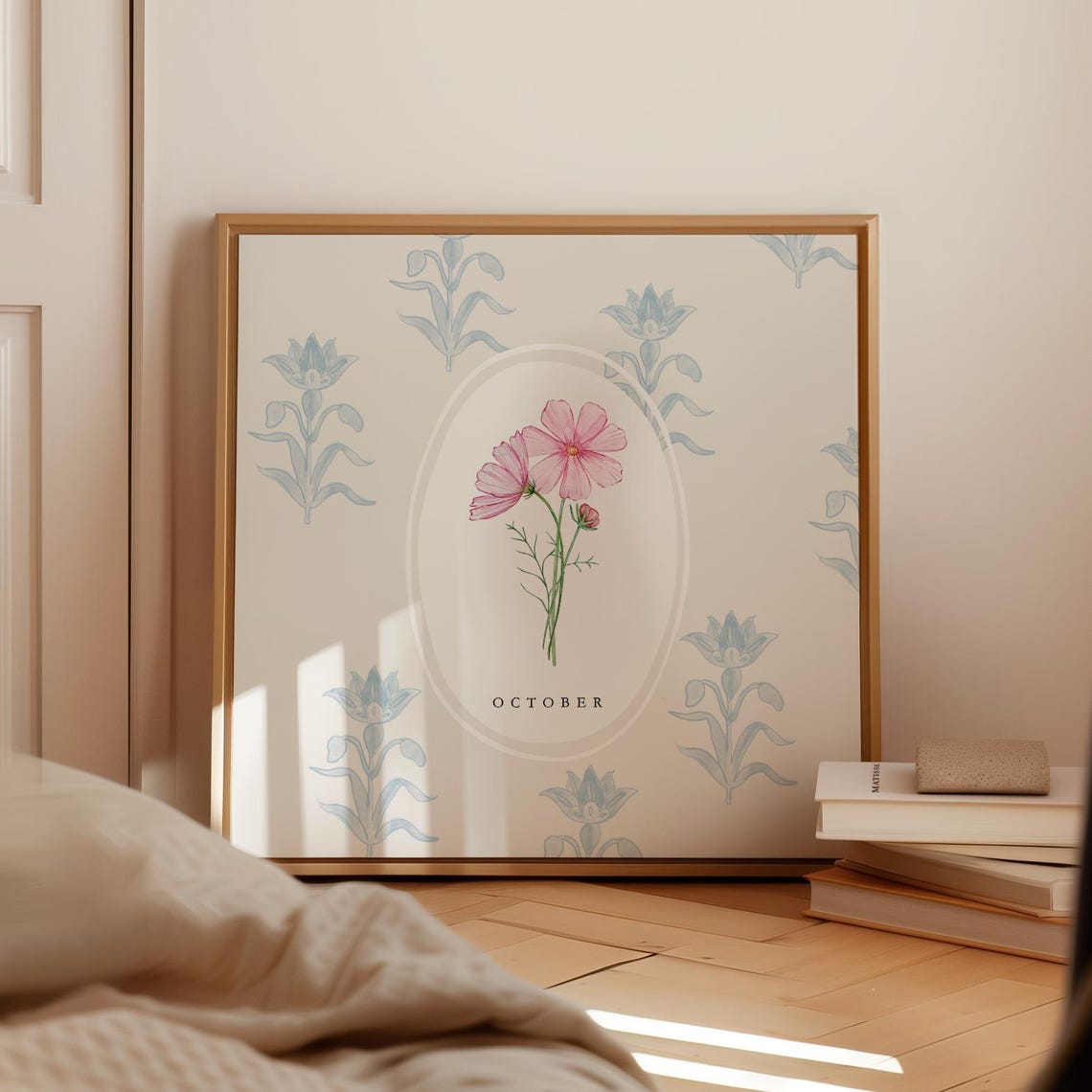 October Cosmos Birth Month Flower Watercolor Botanical Poster