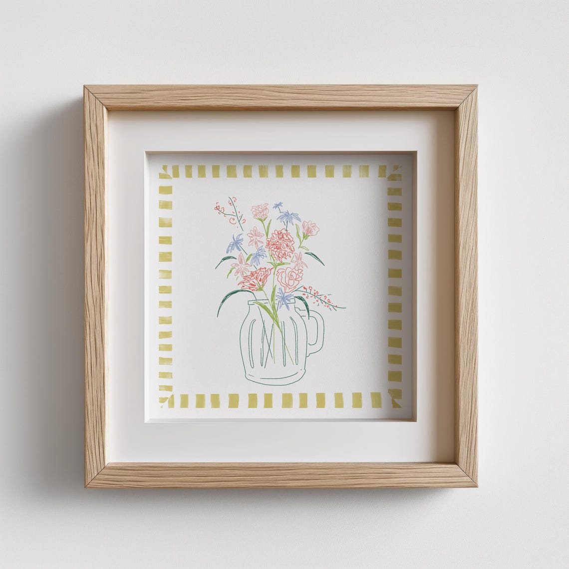 Mason Jar Wildflower Bouquet Green Gingham Farmhouse Wall Poster - Image 2