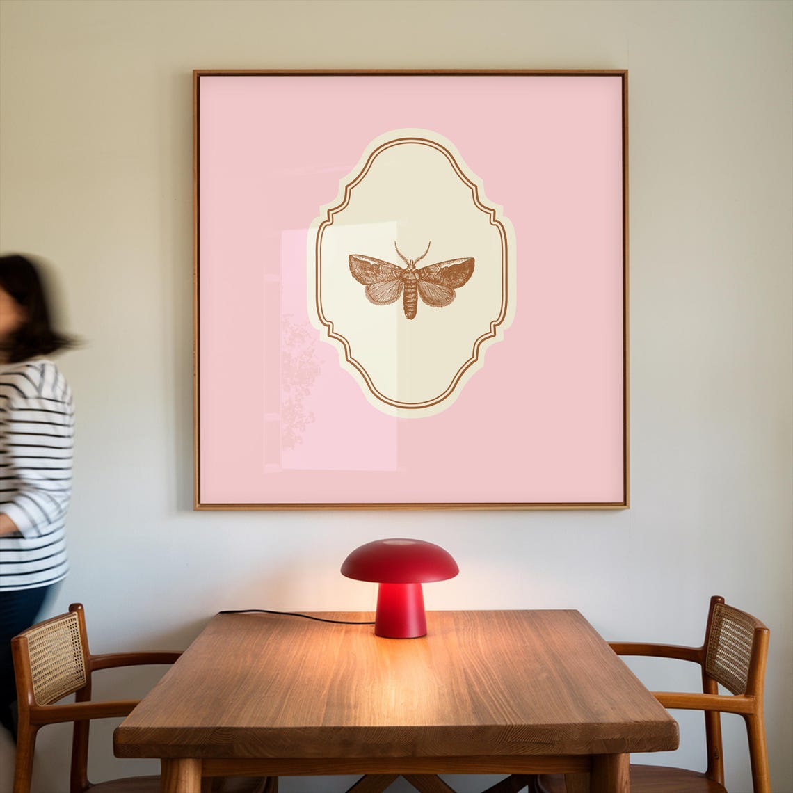 Pink Square Vintage Moth Engraving Ornate Entomology Art Poster - Image 2