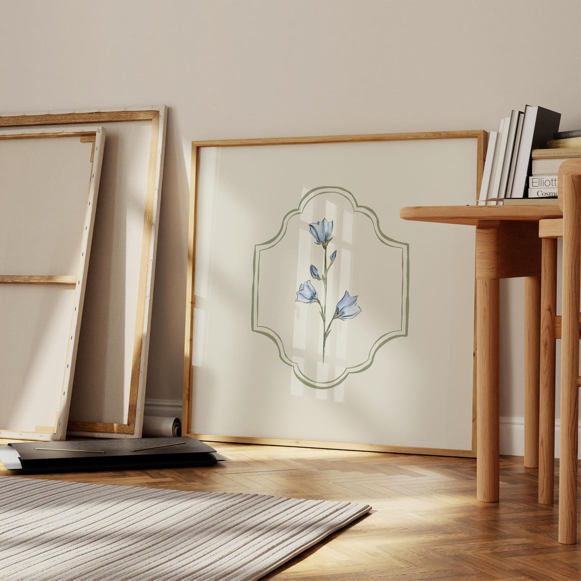 Blue Bluebell Watercolor Wildflower Sage Frame Wall Art Print Poster - Image 4