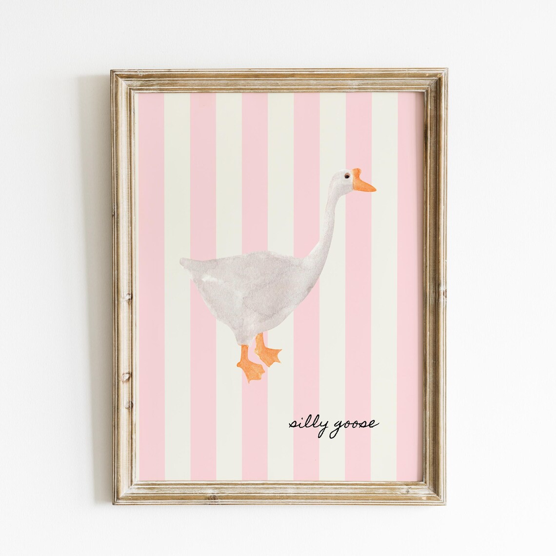 Silly Goose Pink Striped Nursery Kids Room Cute Animal Art Print - Image 4