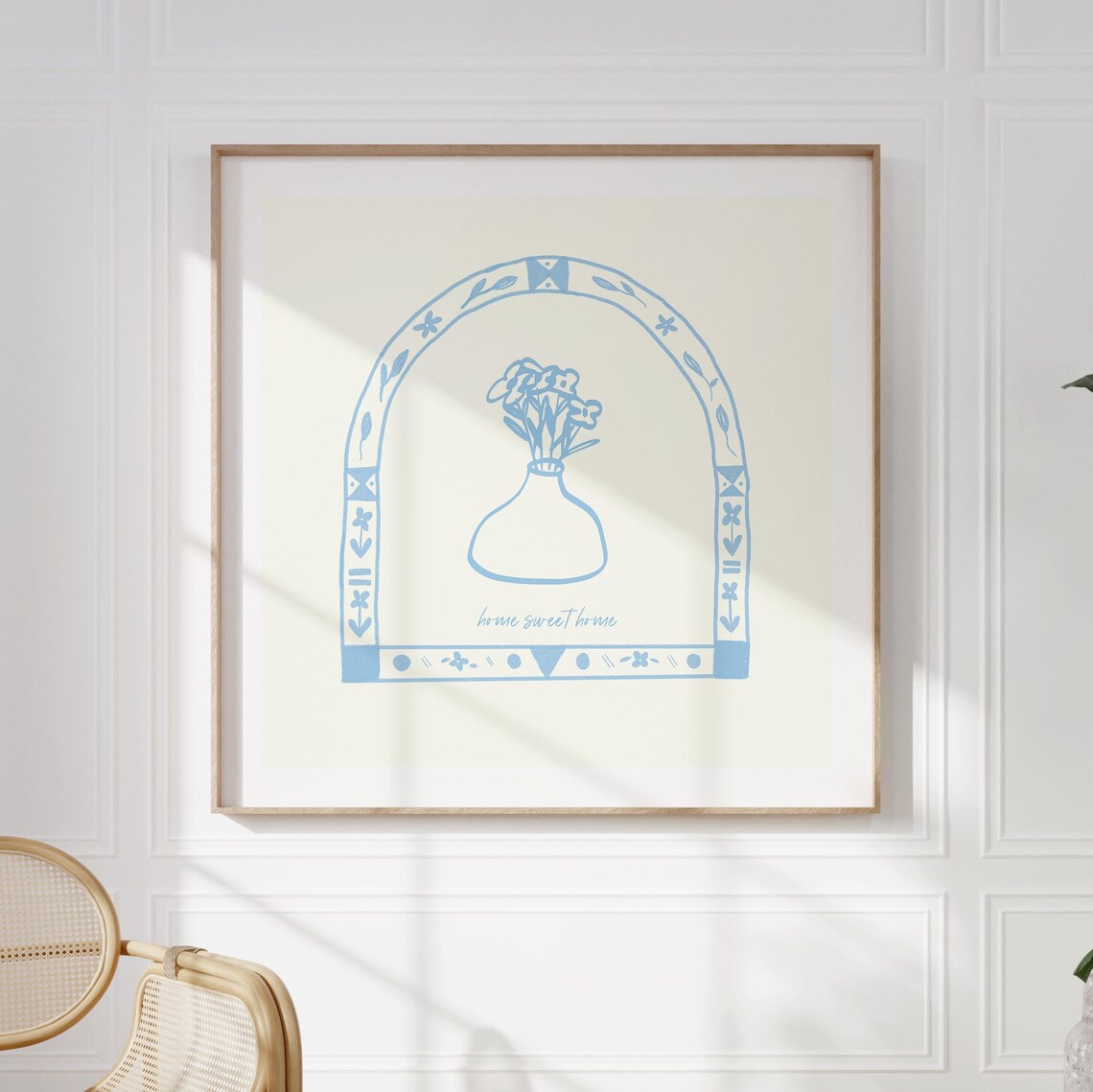 Warm Welcoming Home Sweet Home Blue Floral Arch Folk Art Poster