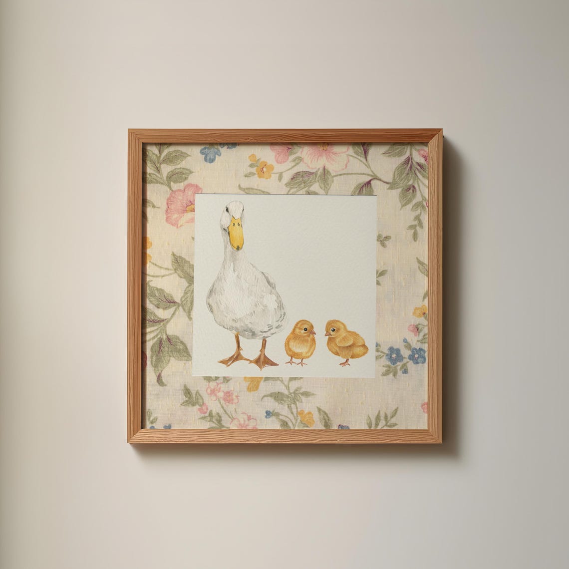 Mother Duck With Two Yellow Ducklings Floral Fabric Border Poster - Image 2