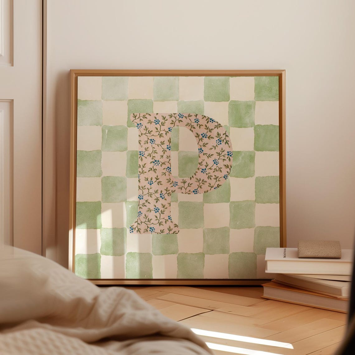 P Square Initial Print Personalized Gift Watercolor Art Gift Idea Art Print Print - Image 3