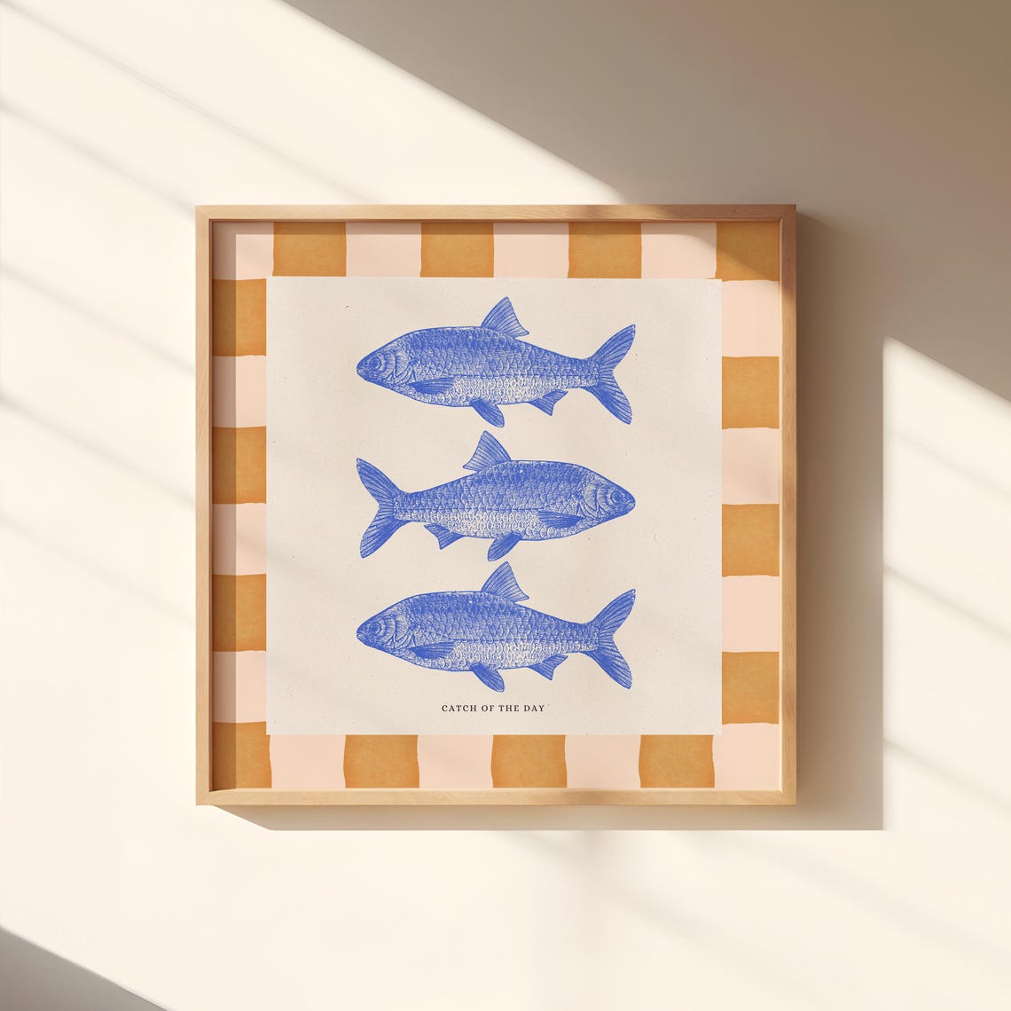 Catch of the Day Three Blue Fish Vintage Coastal Kitchen Print - Image 3