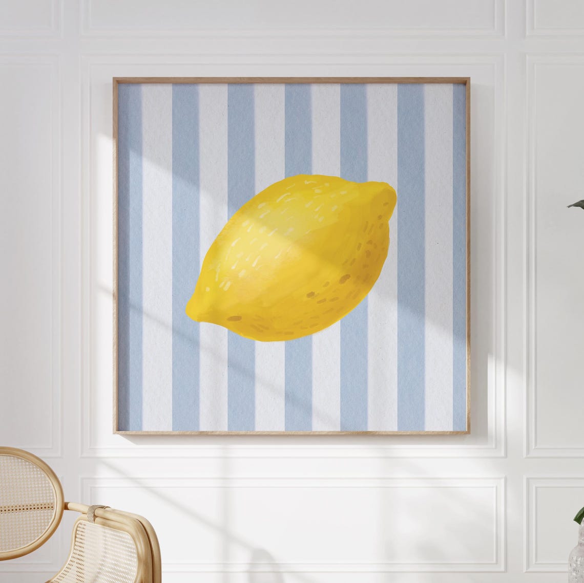 Watercolor Lemon Fruit Blue Stripes Square Kitchen Wall Poster - Image 2