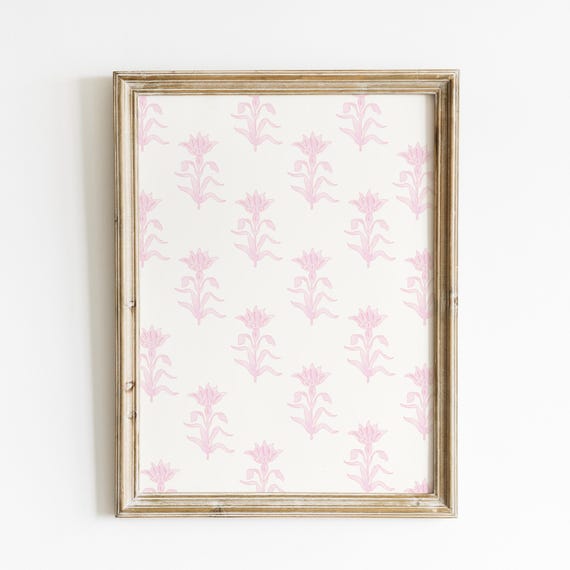 Pink Vintage Watercolor Floral Print, English Garden