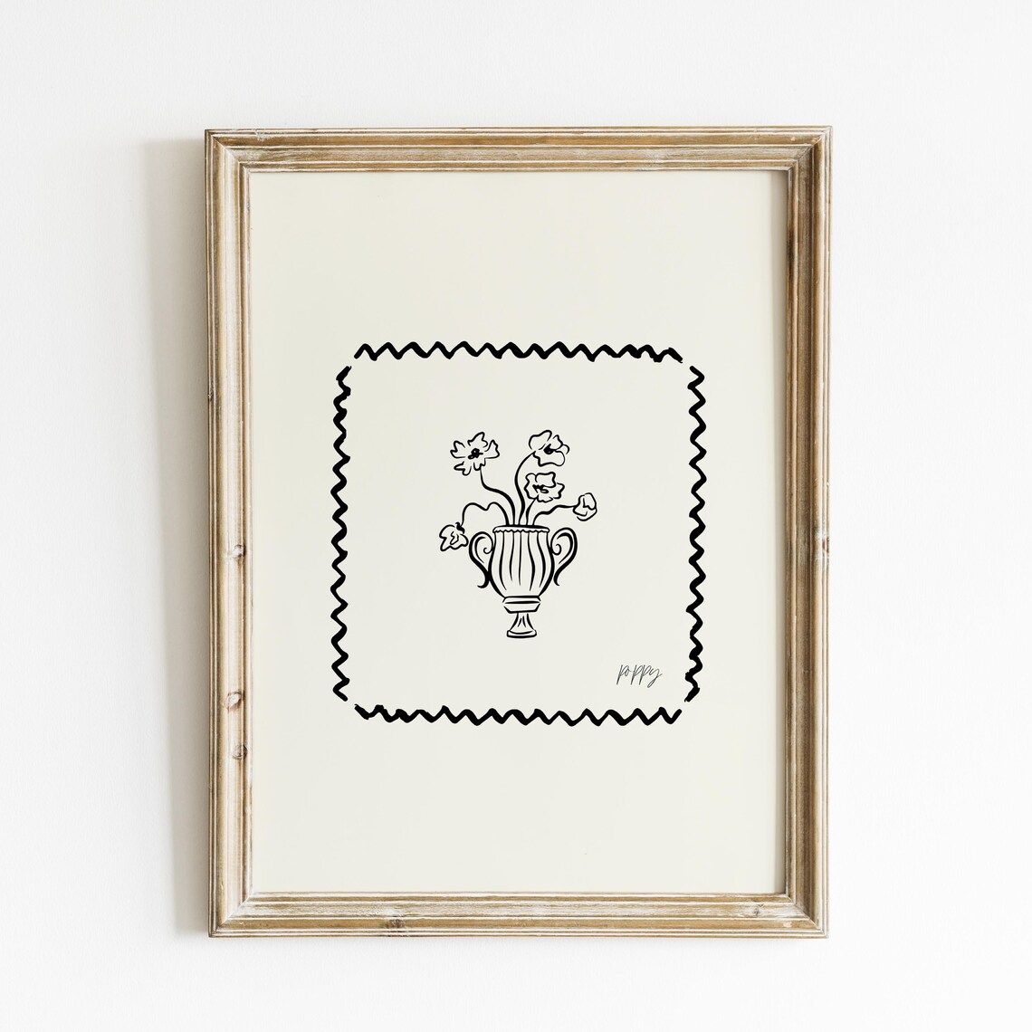 Black Floral Urn Stamp Border Line Art Cream Minimal Wall Art Poster - Image 5