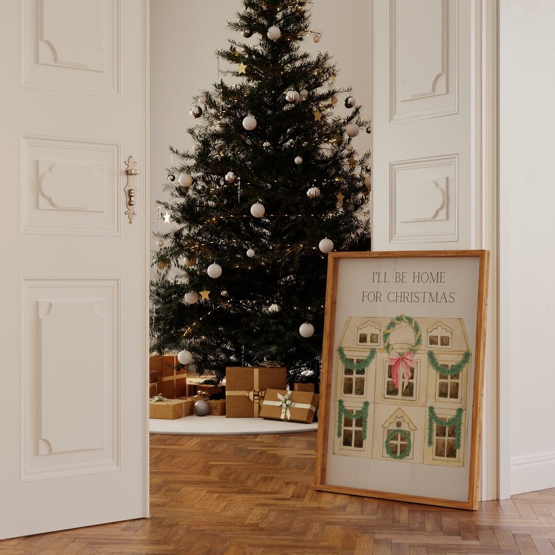 I'll Be Home for Christmas Watercolor House Holiday Season Poster - Image 2