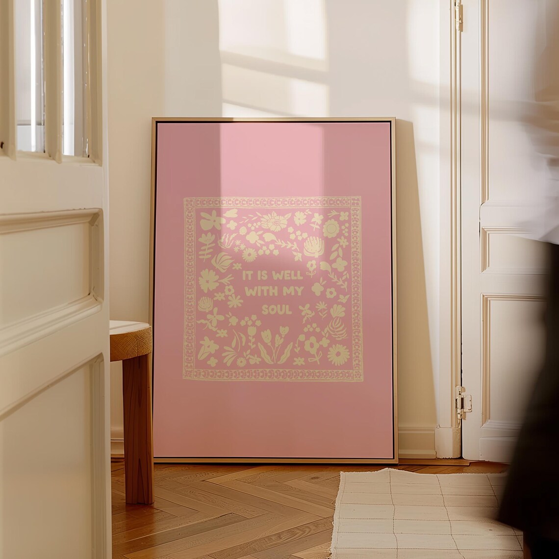 It Is Well With My Soul Cream Folk Quote Blush Pink Wall Art Print - Image 2