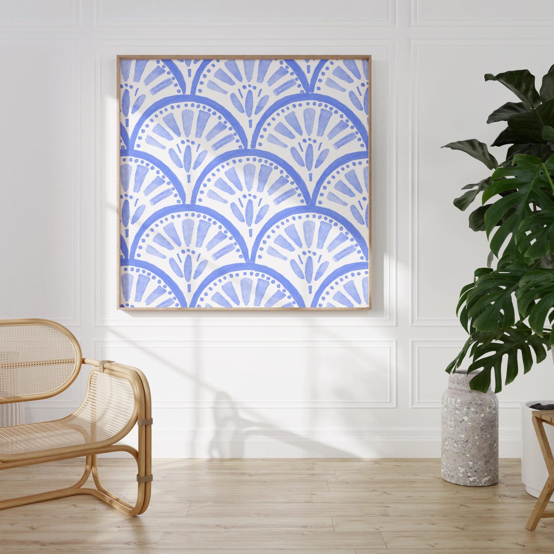 Cobalt Blue Watercolor Scallop Arches Abstract Pattern Poster - Image 2