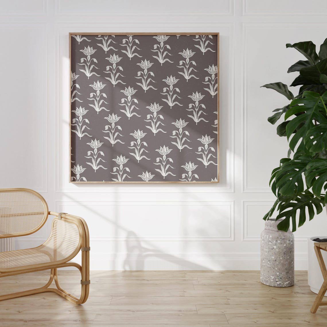 Dramatic Charcoal Floral Block Motif Repeating Pattern Poster - Image 2