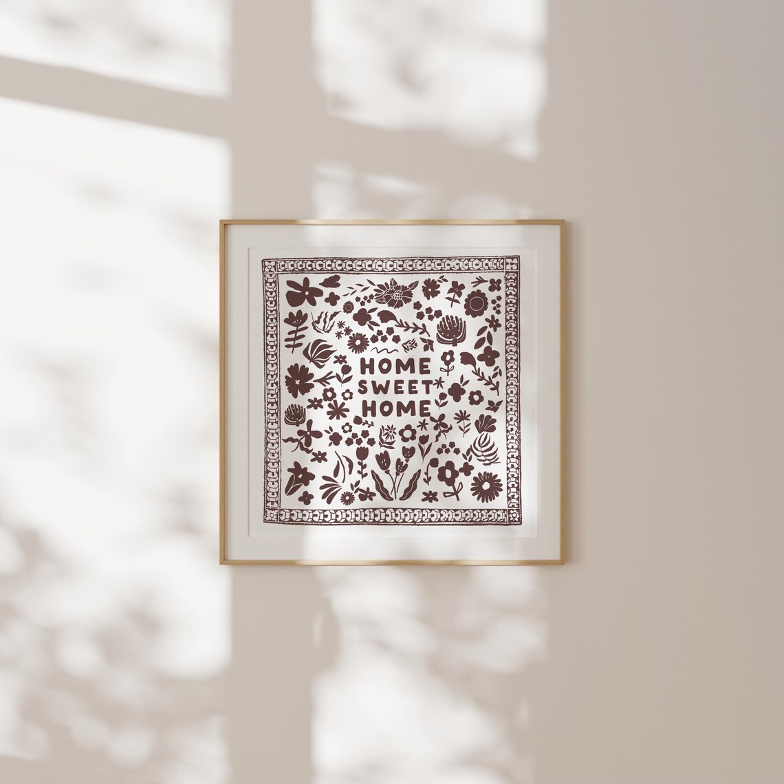 Home Sweet Home Brown Floral Bandana Quote Typography Poster - Image 2