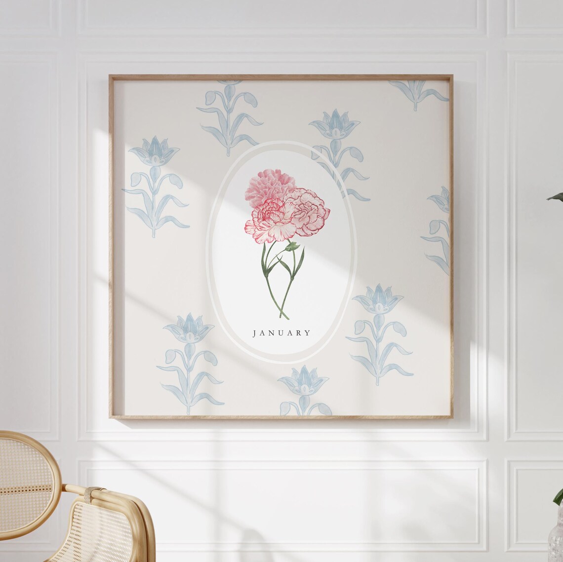 January Pink Carnation Bloom Birth Month Flower Botanical Pattern Art Poster - Image 3