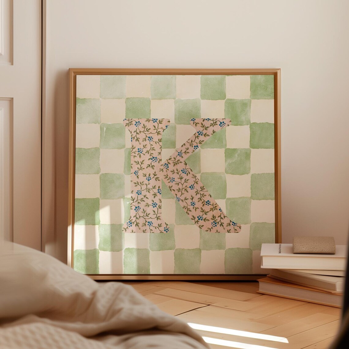 K Square Initial Personalized Watercolor Art Print - Image 3