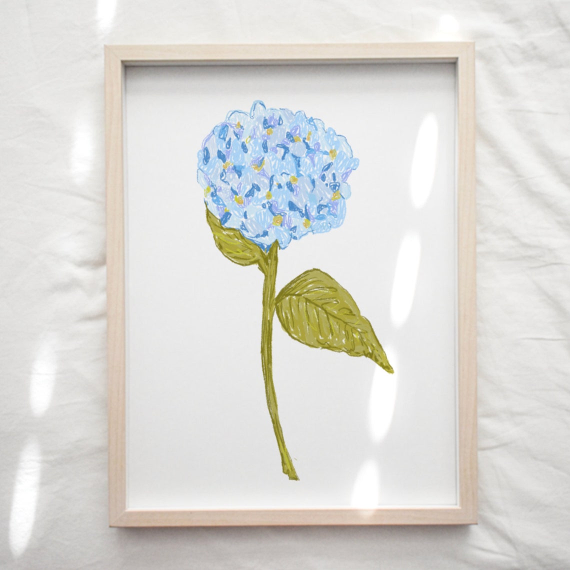 Blue Hydrangea Bloom Watercolor Tall Green Stem Botanical Print - Image 2