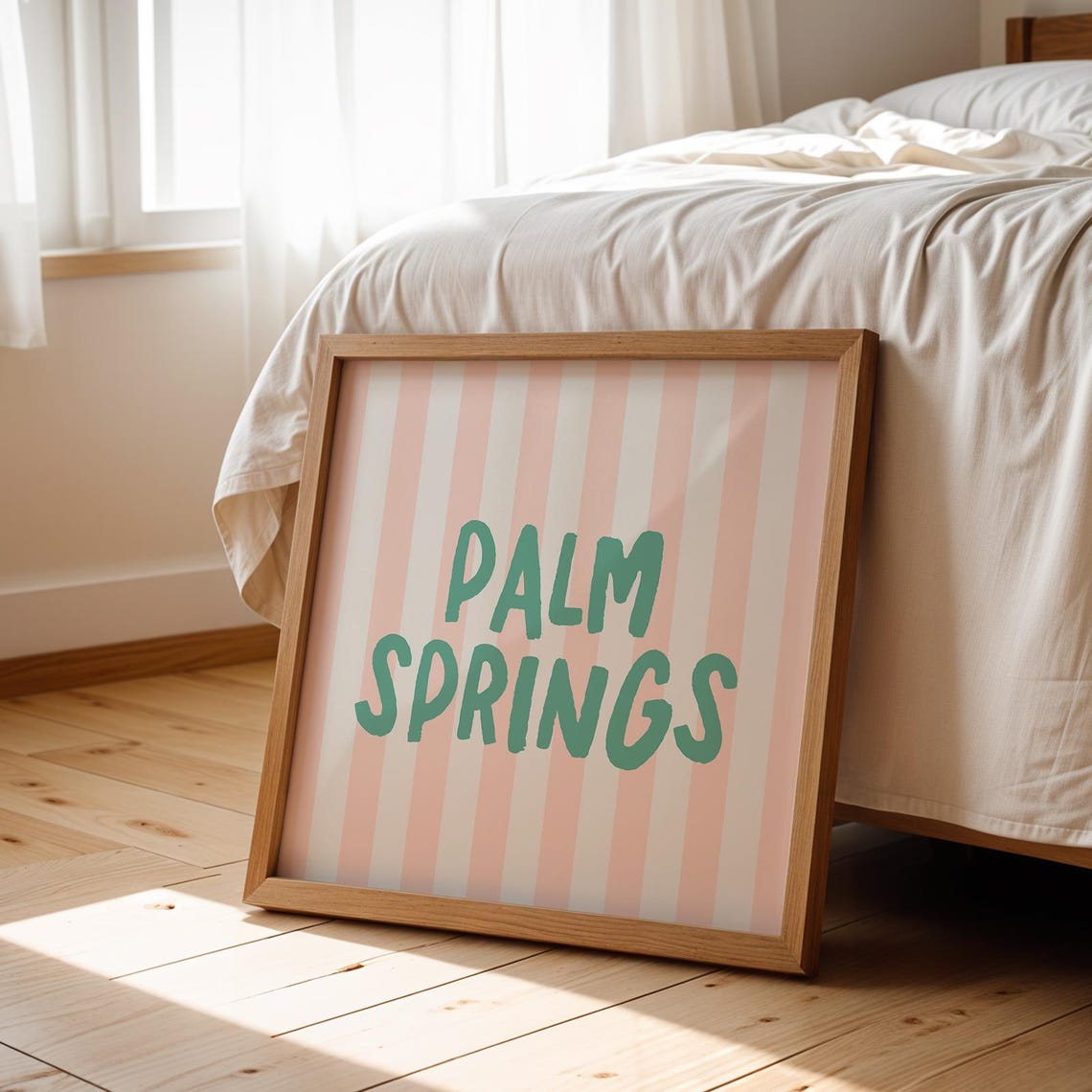 Palm Springs Teal Hand Lettered Pink Striped Square City Travel Poster - Image 2