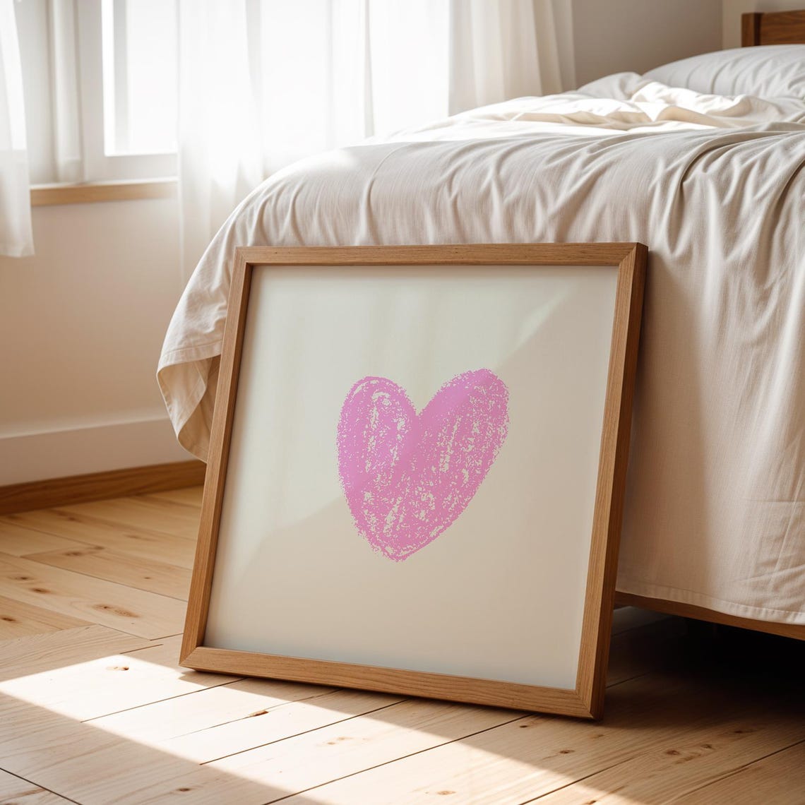 Pink Heart Crayon Doodle Minimal Square Nursery Living Room Art Poster - Image 2