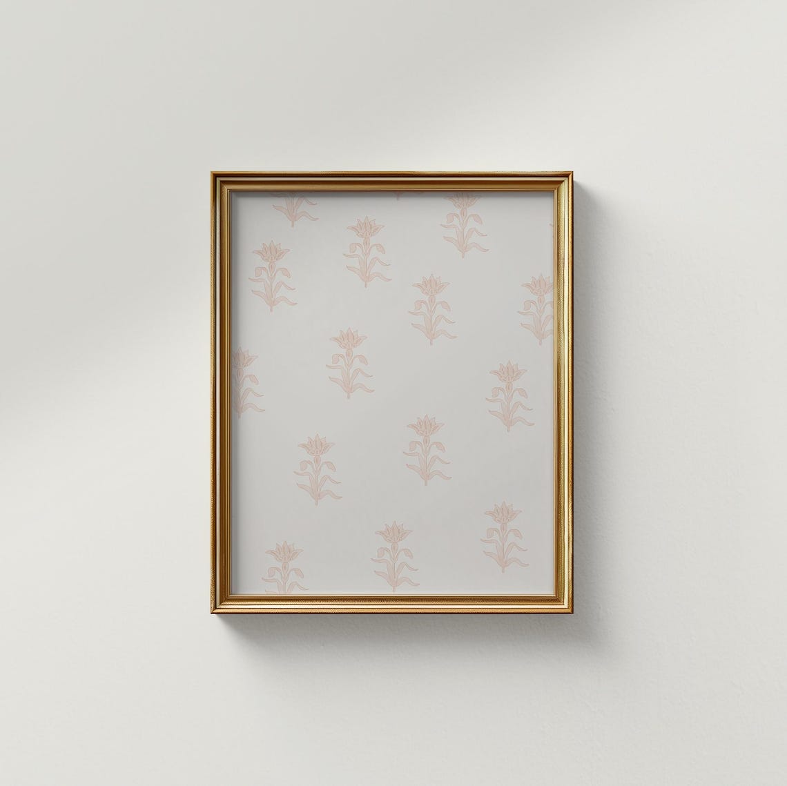 Peach Block Style Floral Repeat Pattern Vintage Textile Look Poster - Image 2