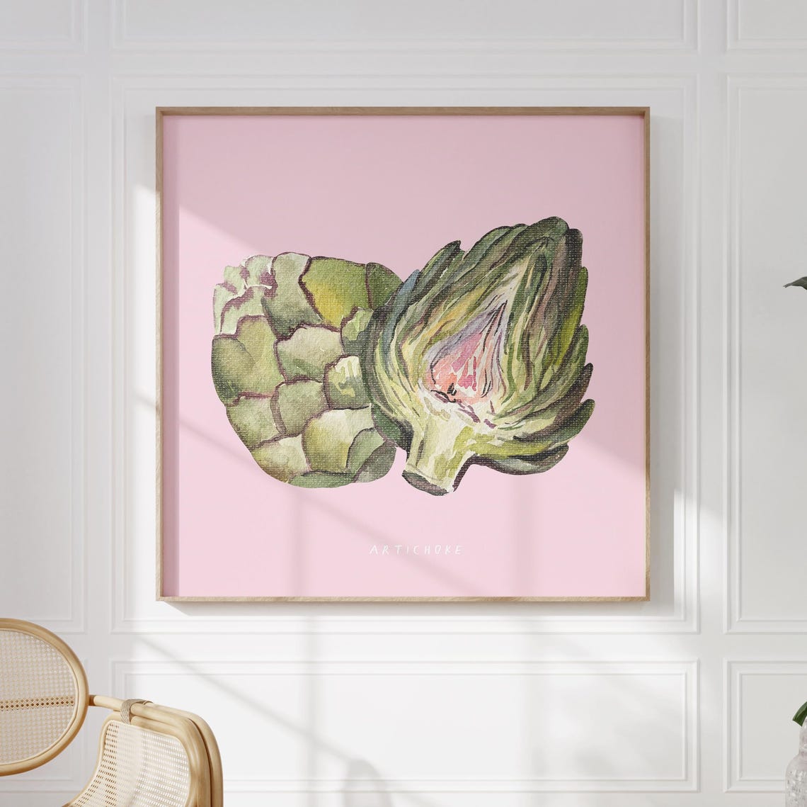 Artichoke Watercolor Illustration On Soft Pink Kitchen Poster - Image 2