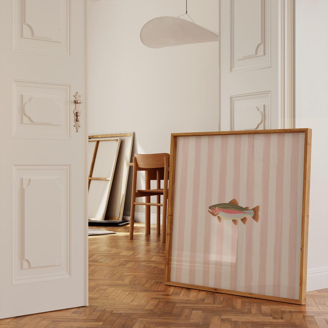 Rainbow Trout Pink Striped Background Square Fish Decor Poster - Image 4