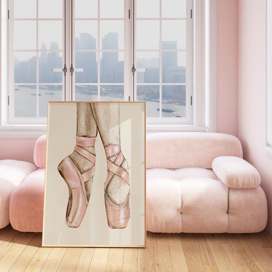 Ballerina Pointe Shoes Watercolor Pink Ribbons Dance Nursery Poster