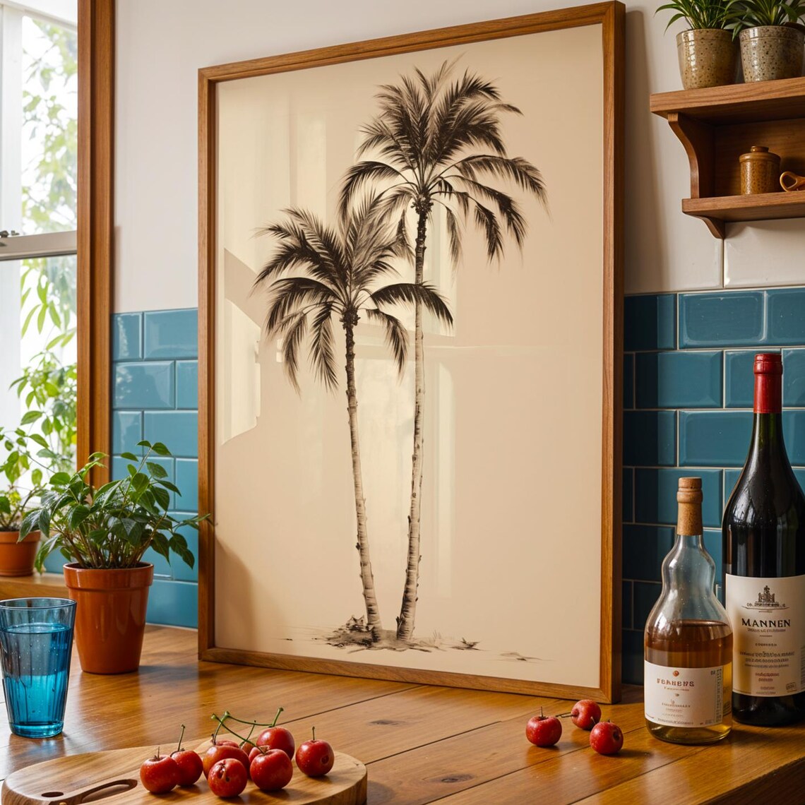 Vintage Palm Tree Sketch Art Print, Boho Coastal