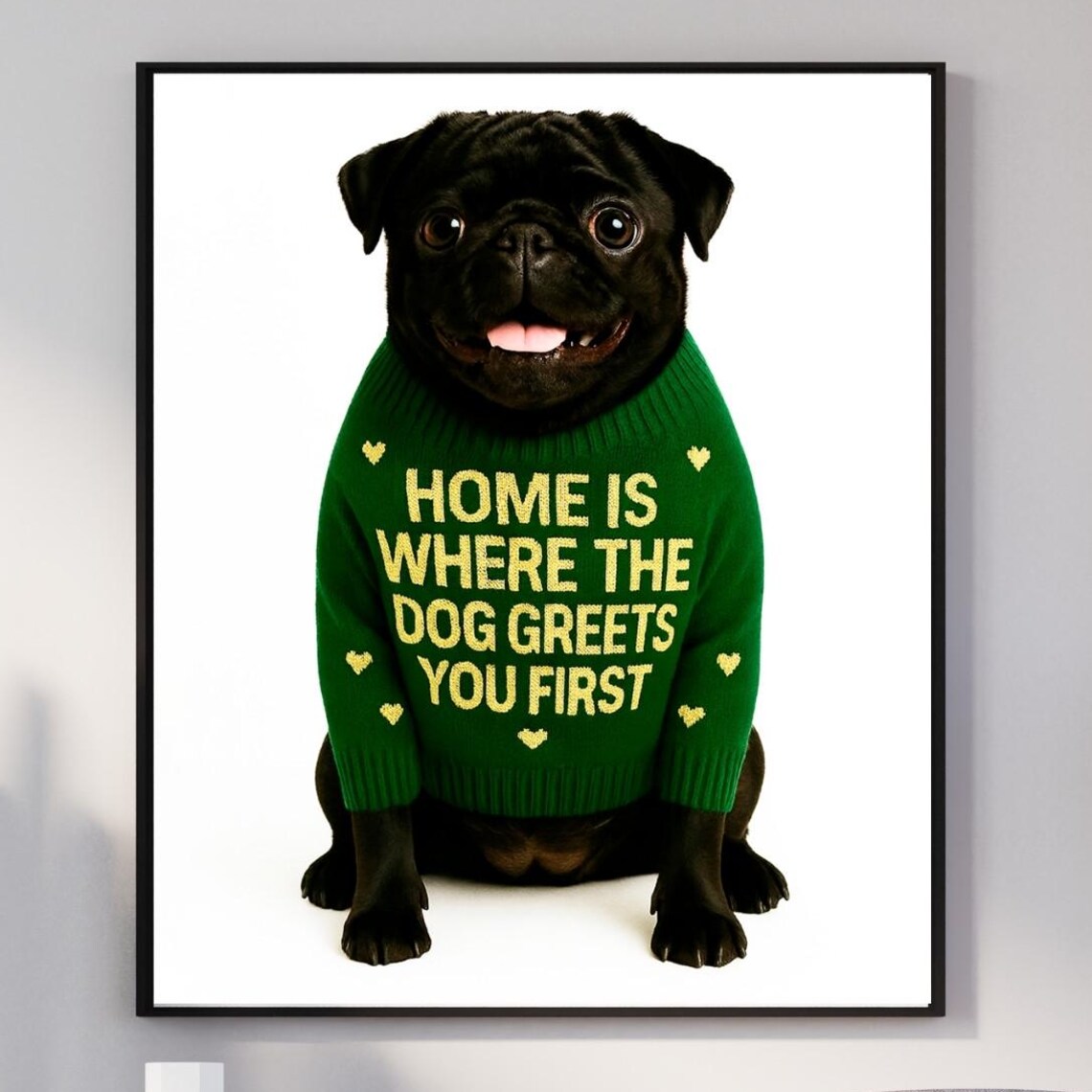 Black Pug Art Print, Funny Dog Decor