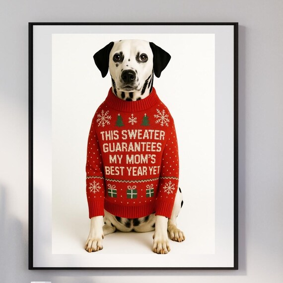 Dalmatian Dog Christmas Art Funny Gift For Mom Red Sweater Wall Holiday Pet Decor Her