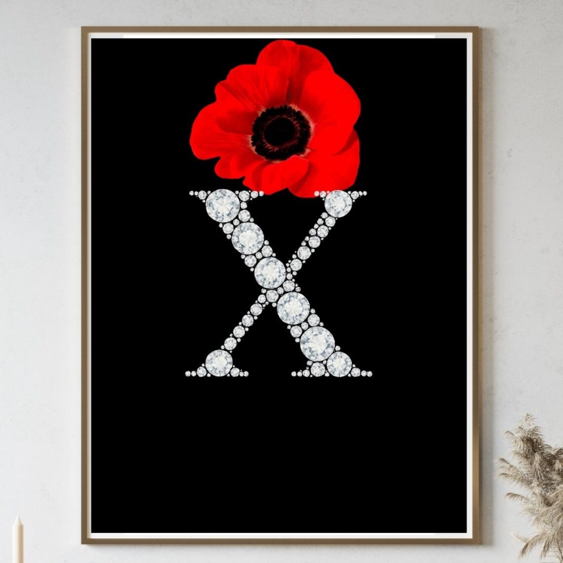 Diamond Letter X Monogram Bold Red Poppy Glam Initial Poster