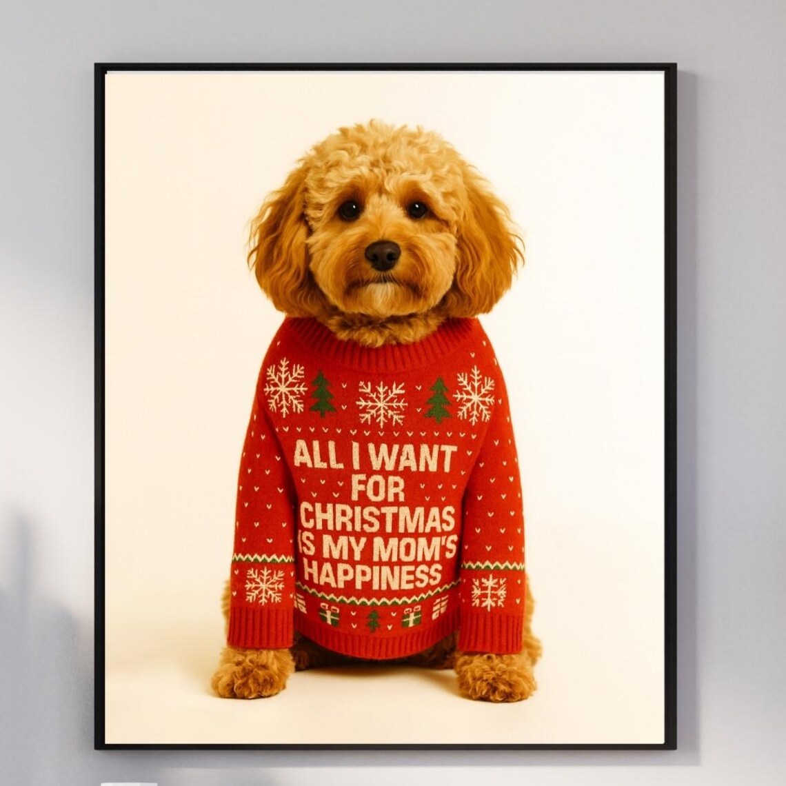 Cavapoo Christmas Poster, Winter Mom Gift