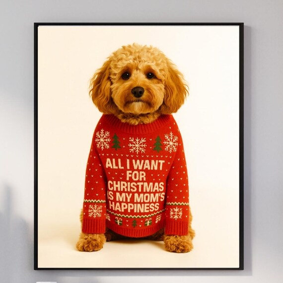 Cavapoo Christmas Poster, Winter Mom Gift