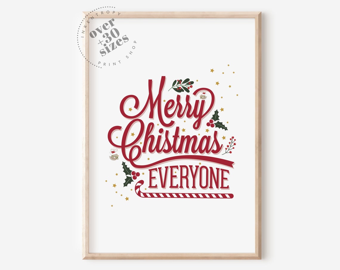 Merry Christmas Everyone Hand Lettered Red Script Holiday Poster