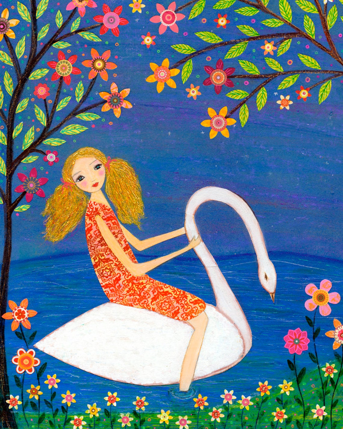 Swan Princess Art Print Fairytale Art Large Art Print Fairytale Illustration Fairy Tale Art Girl Nursery Decor Nursery Print Girl Art