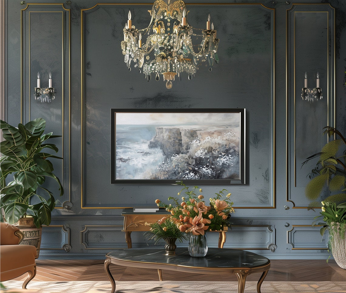 Frame Tv Art Ocean Cliffs Tv Moody Tv Art Vintage Tv Art Farmhouse Decor Vintage Tv Art Painting Tv Painting - Image 3