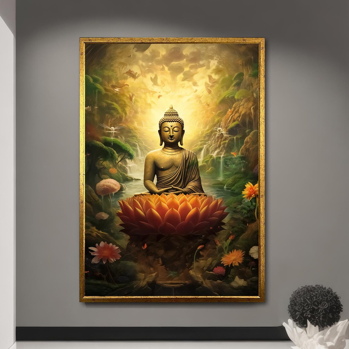 Buddha With Flowers, Zen Spiritual Artwork