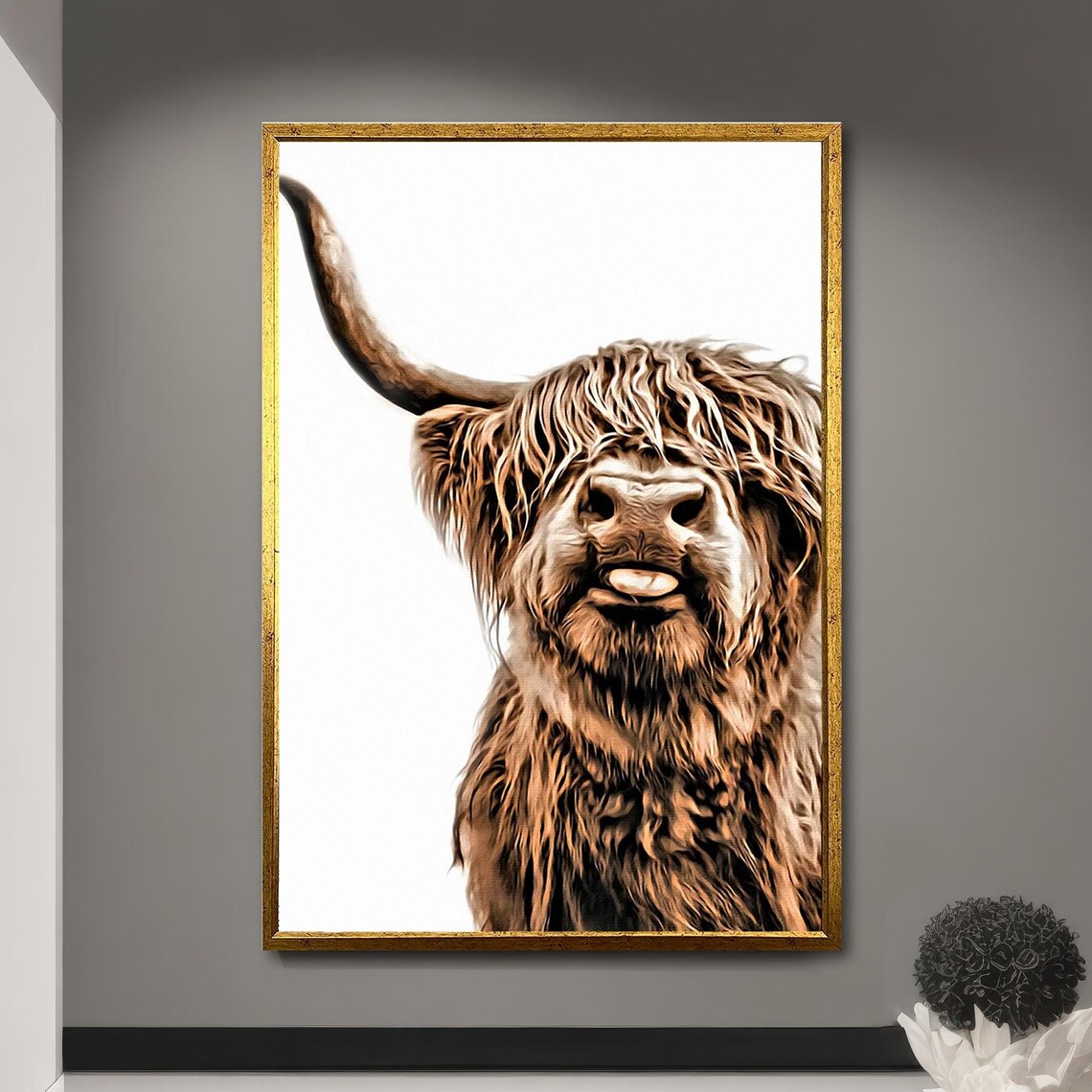 Highland Cow Landscape, Rustic Nordic Decor Poster
