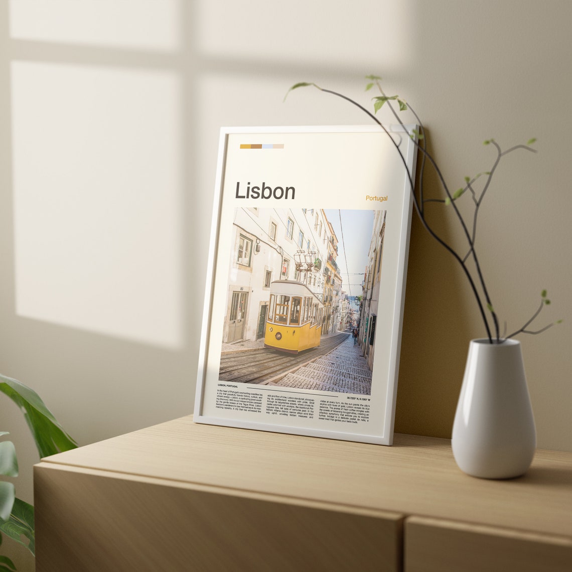 Lisbon Portugal Yellow Tram 28 Cobblestone Street View Poster - Image 2