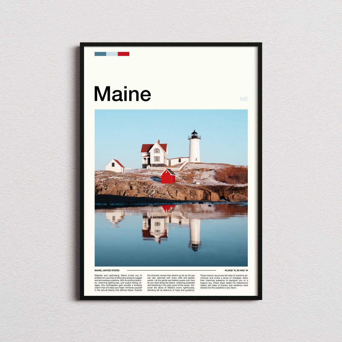Maine Lighthouse Rocky Coast Mirror Reflection Seascape Poster