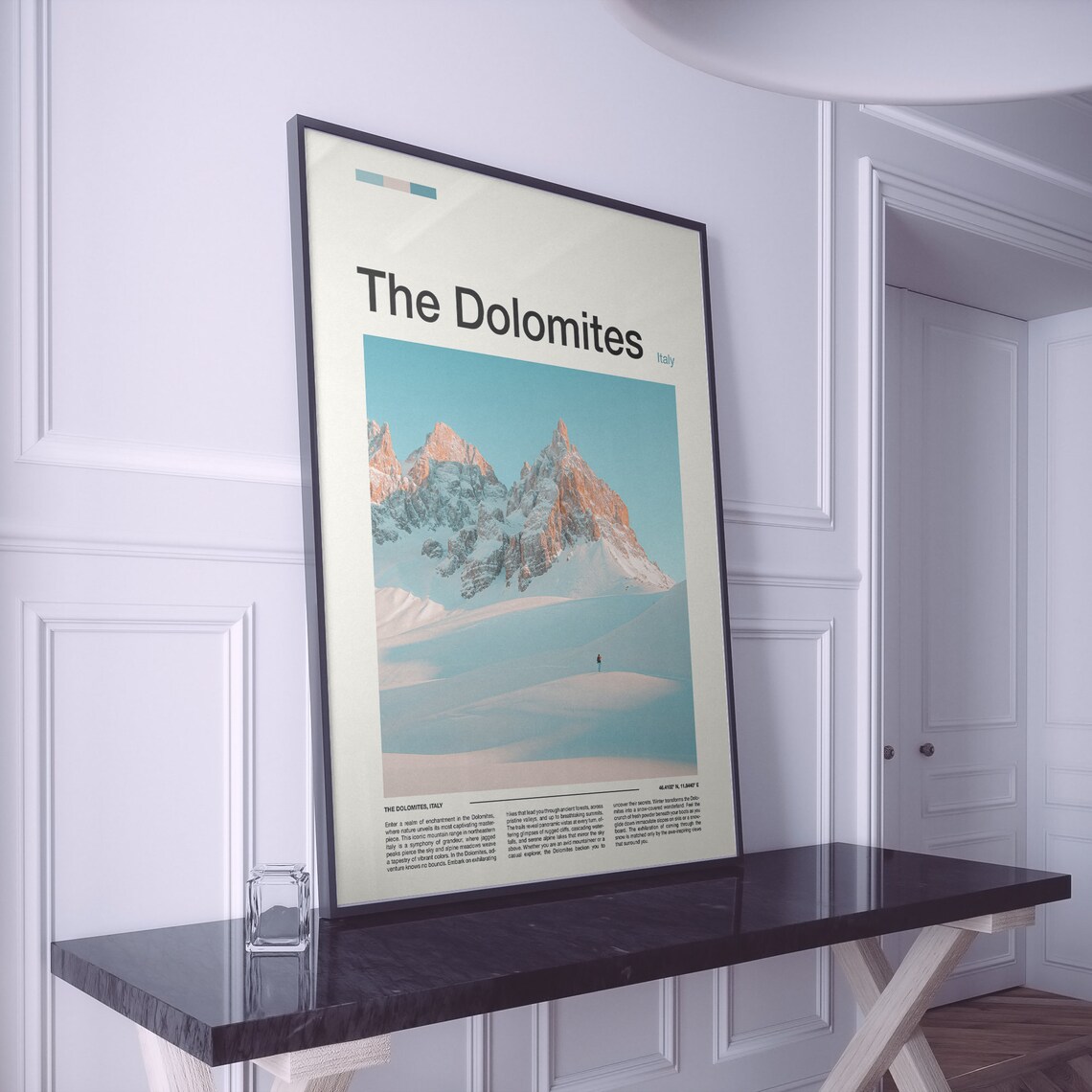 The Dolomites Italy Snowy Peaks Alpenglow Hiker Photography Poster - Image 2