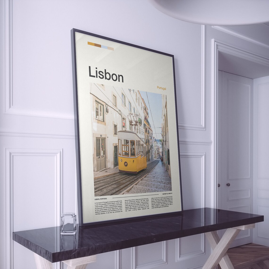 Lisbon Portugal Yellow Tram 28 Cobblestone Street View Poster - Image 3
