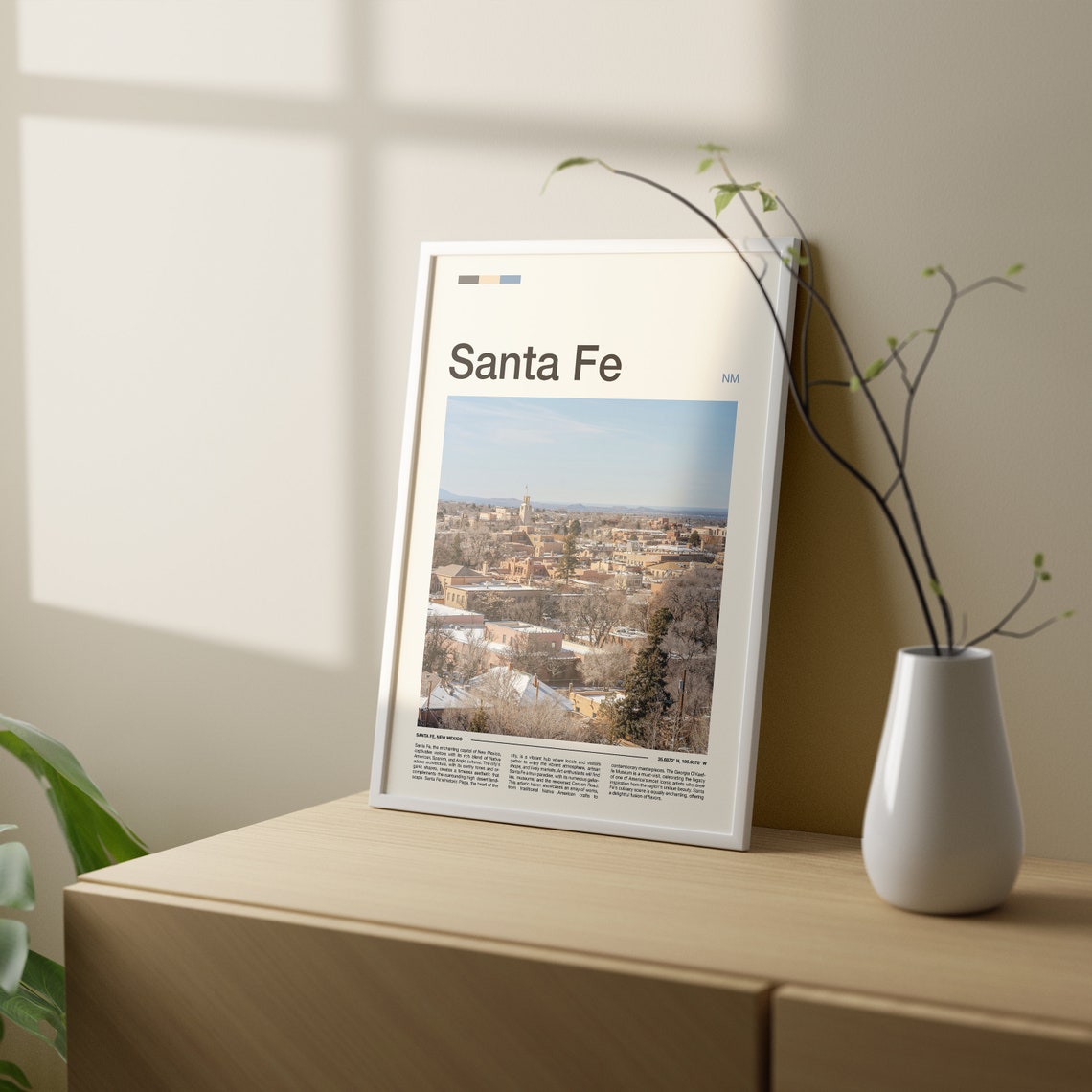 Santa Fe New Mexico Adobe Downtown Aerial Minimalist Travel Poster - Image 2