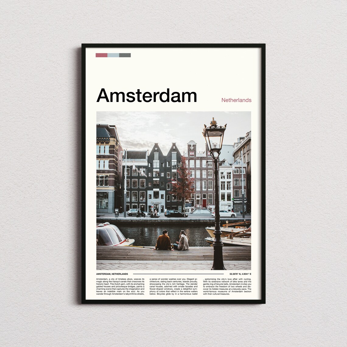 Amsterdam Netherlands Canal and Historic Gabled Houses Travel Poster